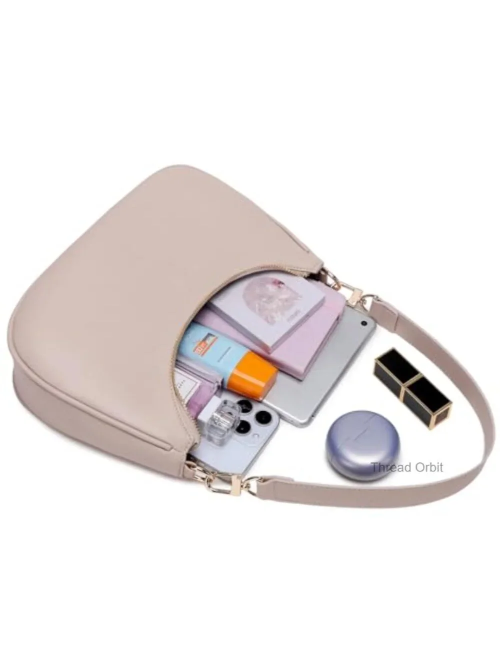 Vintage Hobo Shoulder Bag Lightweight PU Leather with Zipper Multi-Functional